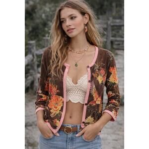 Charlotte Tarantola Y2K Boho Bird Print Cardigan